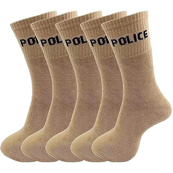 Police Khaki Cotton Socks for Men Pack of 5 | Crew Length Breathable Stretch Fit Uniform Socks | Soft Durable Daily Use Socks for Police, Army & Security Use